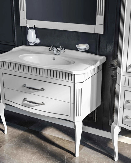 Mobilier de baie pe pardoseală Royal, Alb+argintiu