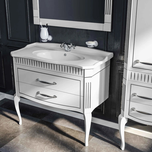 Mobilier de baie pe pardoseală Royal, Alb+argintiu