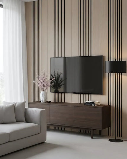 Panou riflaj decorativ Vertical Line S1DV-01 – nuc închis cu accente negre