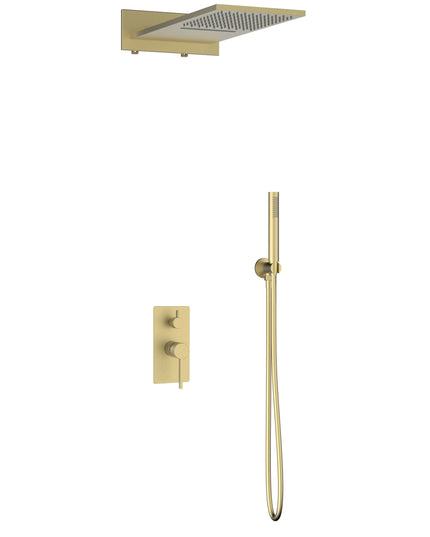 Set duș încastrat 2 funcții – finisaj auriu periat, design modern din alamă solidă