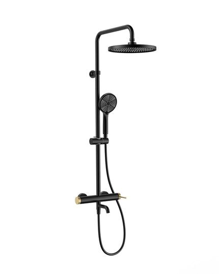 Set duș Royal Black & Gold – design modern cu cioc de cadă și comenzi texturate