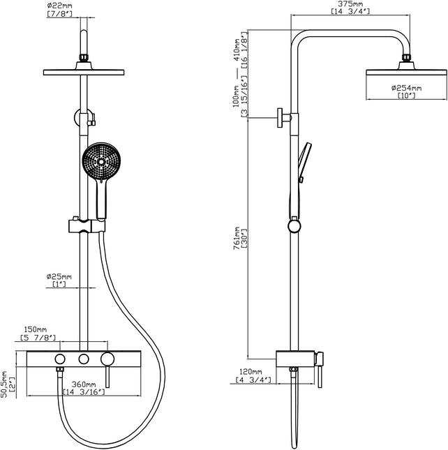 Set duș 2 funcții – finisaj negru mat, design modern din oțel inoxidabil
