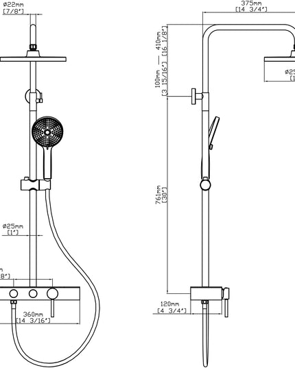 Set duș 2 funcții – finisaj auriu periat, design modern din oțel inoxidabil
