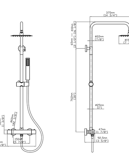 Set duș termostatic pătrat H-cubic – inox premium, finisaj negru mat