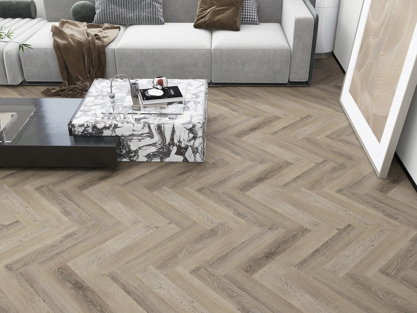 Parchet SPC Herringbone Steel Grey 520 – 625x127x6,5 mm