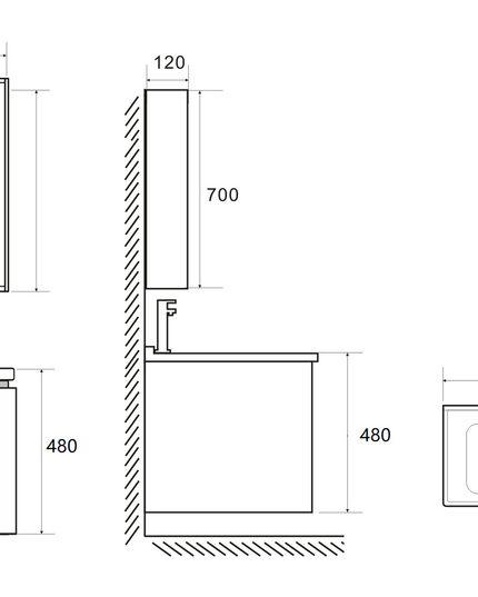 Set complet mobilier baie suspendat Belmont cu lavoar și dulap cu oglindă – gri