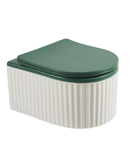Vas WC Suspendat Rimless – Alb Mat Texturat cu Capac Verde Mat
