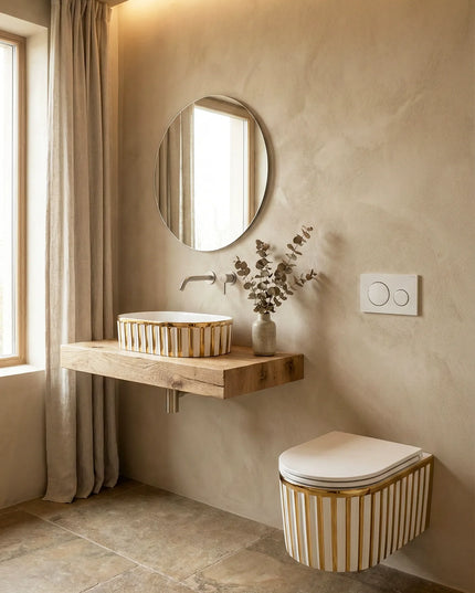 Lavoar ceramic oval A721-GGLW – design elegant alb lucios cu decor auriu