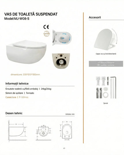 Vas WC Suspendat Rimless W08-S – Alb Lucios