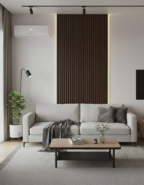 Panou riflaj decorativ Deep Walnut 001 – nuc închis intens cu fundal negru