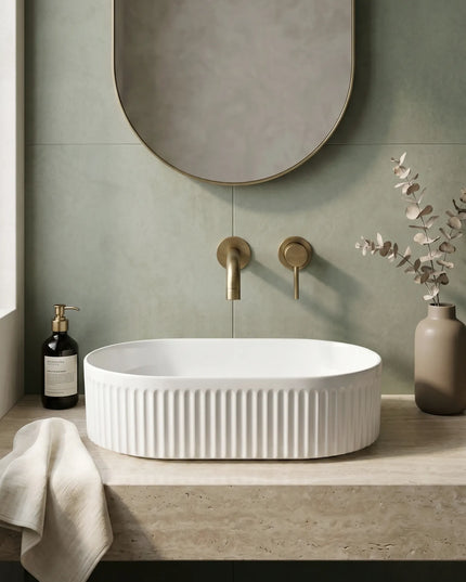 Lavoar Alb Oval din Ceramică cu Design Striat - A721