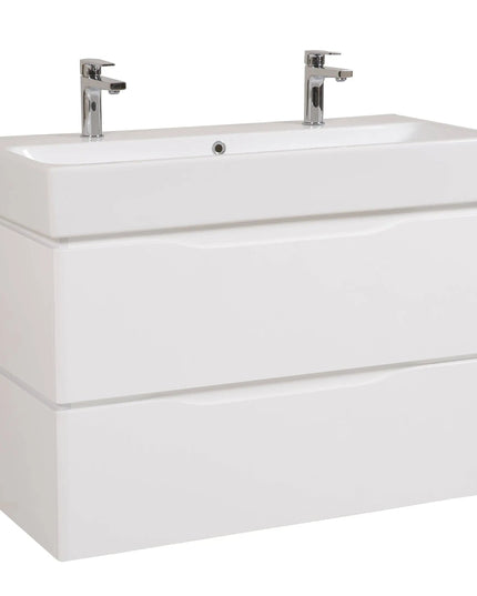 Mobilier de baie suspendat Venice, Alb pentru 2 baterii