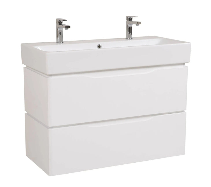 Mobilier de baie suspendat Venice, Alb pentru 2 baterii