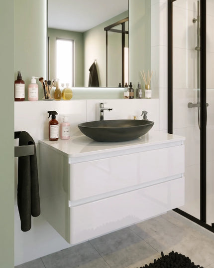 Mobilier de baie suspendat Accent alb, cu blat