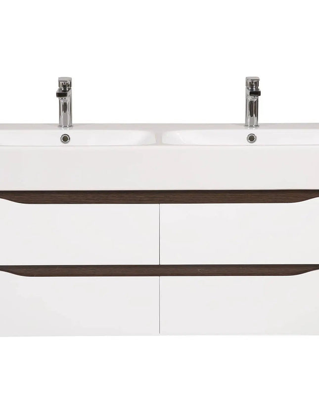 Mobilier de baie pe suspendat cu lavoar dublu Venice, Alb+Wenge