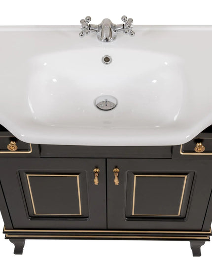 Mobilier de baie pe pardoseală Beatrice negru+auriu