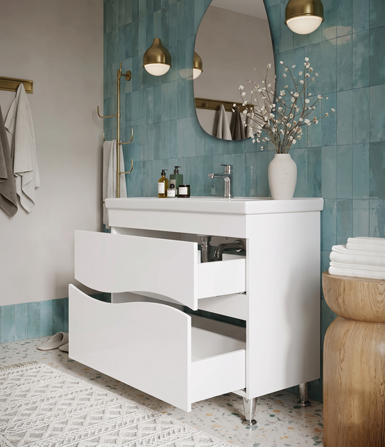 Mobilier de baie pe pardoseala Alfa alb