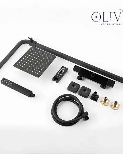 Set duș termostatic pătrat H-cubic – inox premium, finisaj negru mat