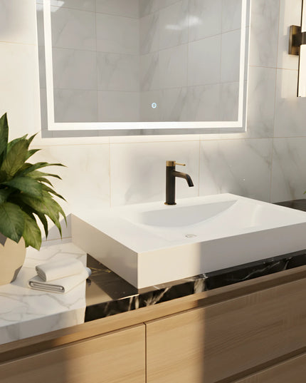 Baterie lavoar cu mâner și bază zimțate – negru mat si auriu periat