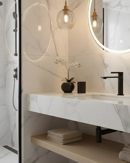 Baterie lavoar alamă cu detalii verticale negru