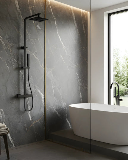 Set duș termostatic pătrat H-cubic – inox premium, finisaj negru mat