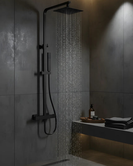 Set duș termostatic pătrat H-cubic – inox premium, finisaj negru mat