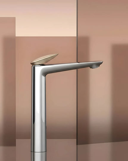 Baterie lavoar înaltă crom cu detaliu rose gold – design modern premium