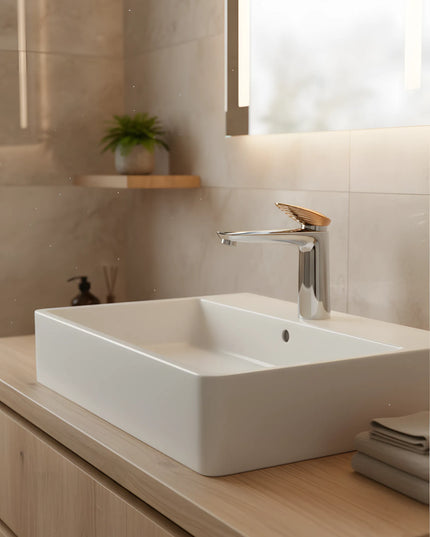 Baterie lavoar cu mâner în trepte, finisaj mixt