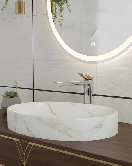 Baterie lavoar înaltă crom cu detaliu rose gold – design modern premium