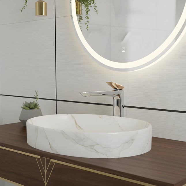 Baterie lavoar înaltă crom cu detaliu rose gold – design modern premium