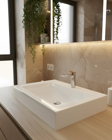 Baterie lavoar cu mâner în trepte, finisaj mixt