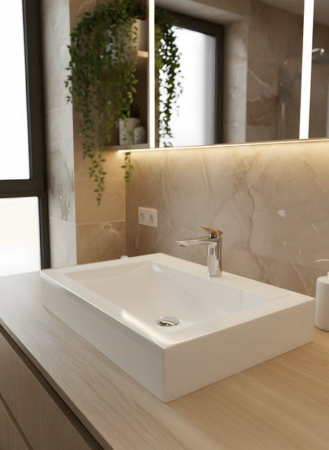 Baterie lavoar cu mâner în trepte, finisaj mixt