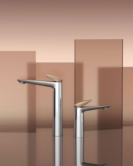 Baterie lavoar cu mâner în trepte, finisaj mixt