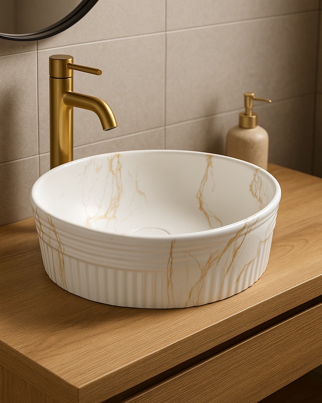 Lavoar ceramic rotund A747-P841M cu design marmorat