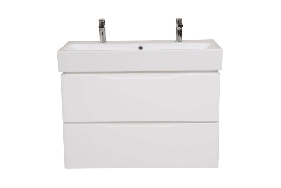 Mobilier de baie suspendat Venice, Alb pentru 2 baterii