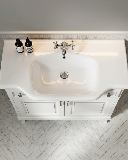 Mobilier de baie pe pardoseală Beatrice alb+auriu