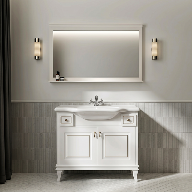 Mobilier de baie pe pardoseală Beatrice alb+auriu