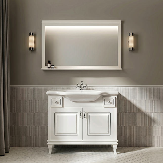 Mobilier de baie pe pardoseală Beatrice alb+crom