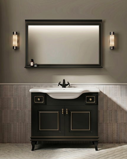 Mobilier de baie pe pardoseală Beatrice negru+auriu