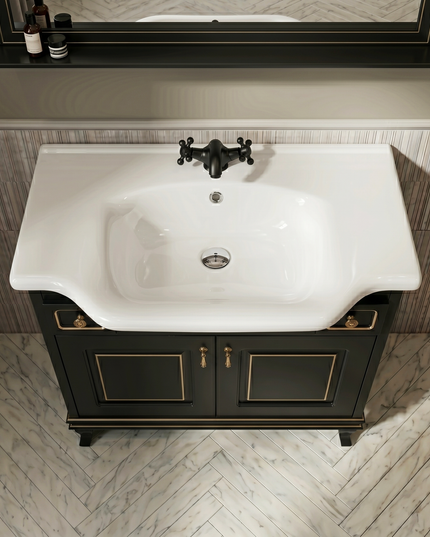 Mobilier de baie pe pardoseală Beatrice negru+auriu