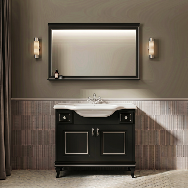 Mobilier de baie pe pardoseală Beatrice negru+crom