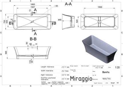 Cadă din compozit lucioasă Bonita