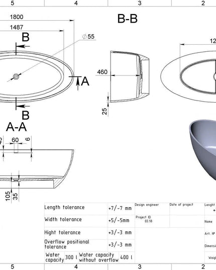 Cadă din compozit albă lucioasă Madonna
