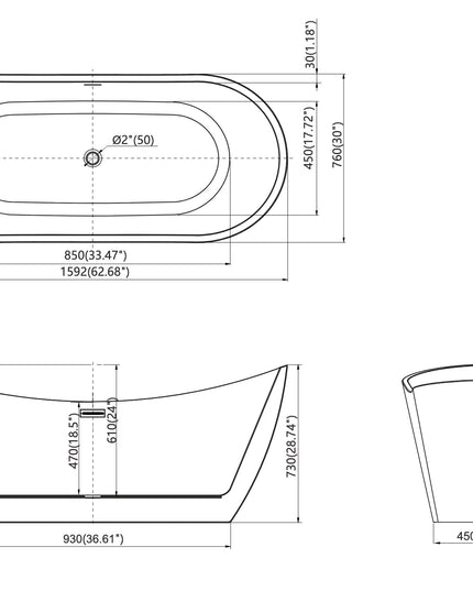 Cadă Freestanding Albă 1600x750x590– Design Modern și Elegant, Material Premium