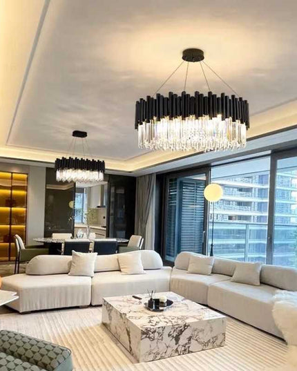 Candelabru de Cristal Negru pe Lanț – Eleganță și Mister în Iluminatul Interior - 6924/500 BK