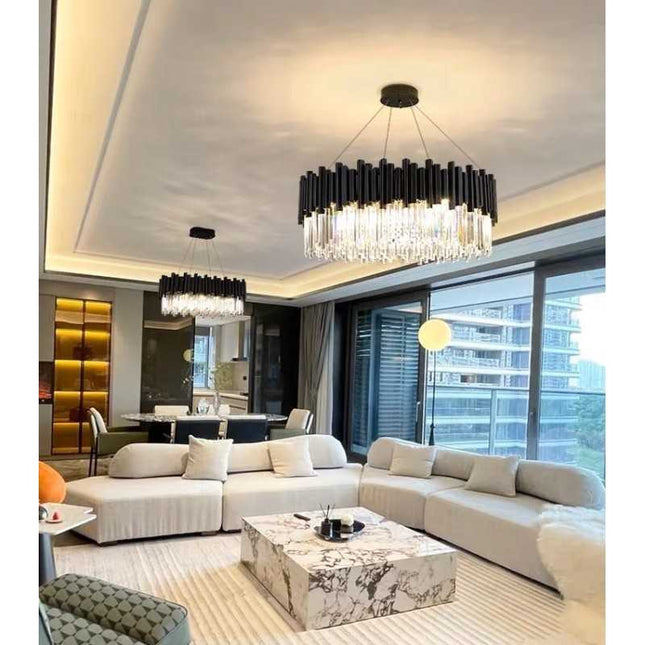 Candelabru de Cristal Negru pe Lanț – Eleganță și Mister în Iluminatul Interior - 6924/500 BK