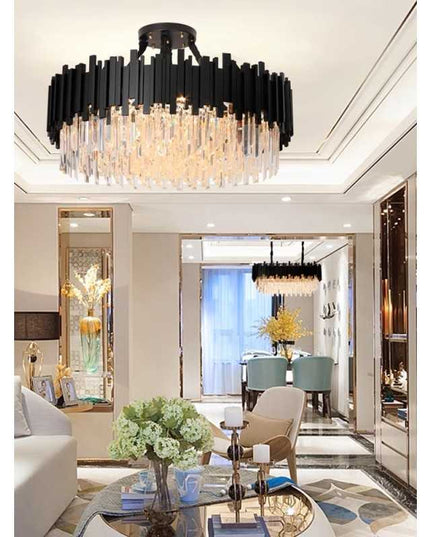 Candelabru de Cristal Negru pe Lanț – Eleganță și Mister în Iluminatul Interior - 6924/500 BK