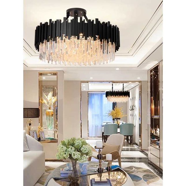Candelabru de Cristal Negru pe Lanț – Eleganță și Mister în Iluminatul Interior - 6924/500 BK