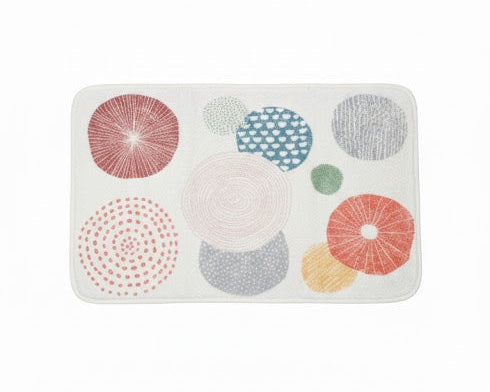 Covoras baie, SANITARY, imitatie casmir, 40x60 cm, alb cu cercuri decorative, Dreptunghiular