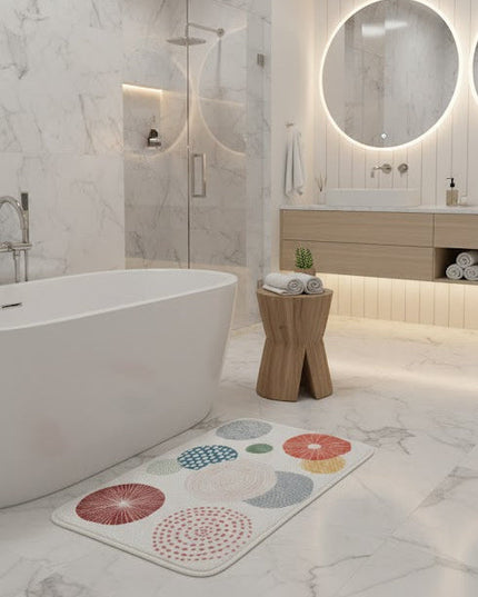 Covoraș baie absorbant, imitație cașmir, strat antiderapant, 40×60 cm, model geometric